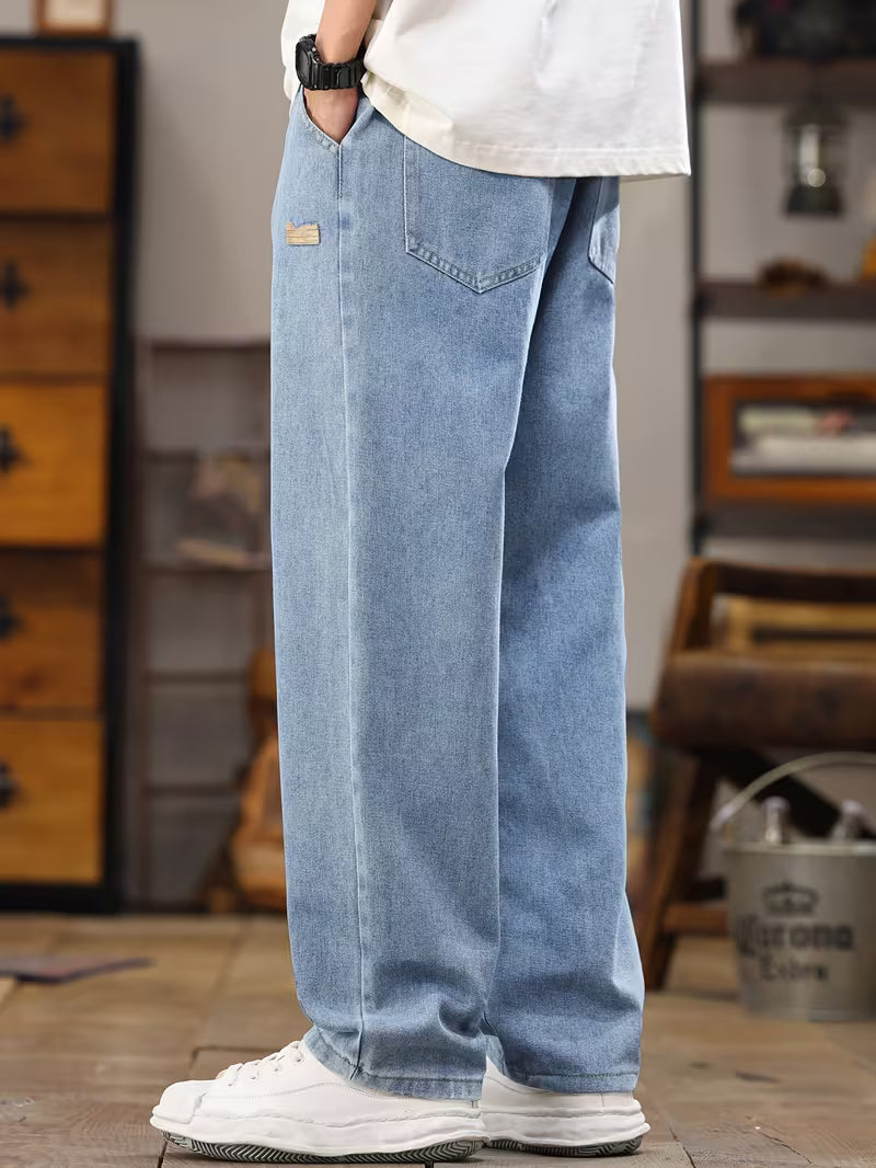Men’s Korean-Style Light Blue Denim Pants