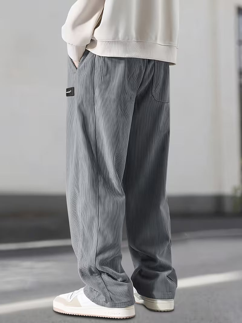 Men’s Corduroy Casual Trousers – Mid-Waist Drawstring