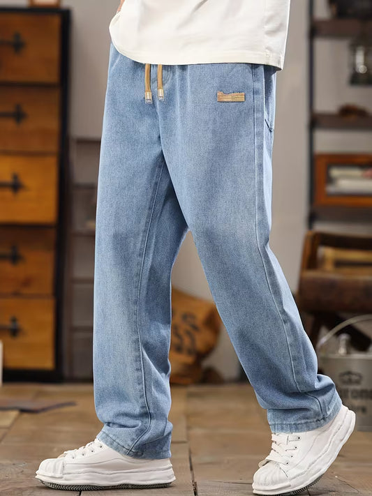 Men’s Korean-Style Light Blue Denim Pants