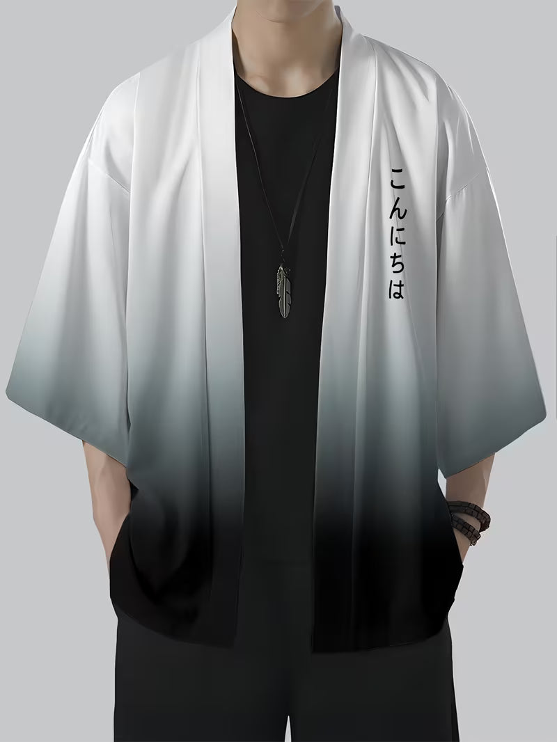 Men’s Gradient Kimono Shirt – Black to White