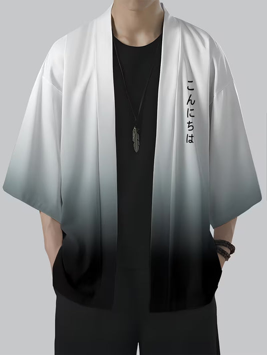 Men’s Gradient Kimono Shirt – Black to White