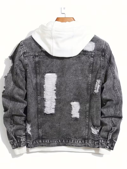 Snowflake Wash Ripped Denim Jacket