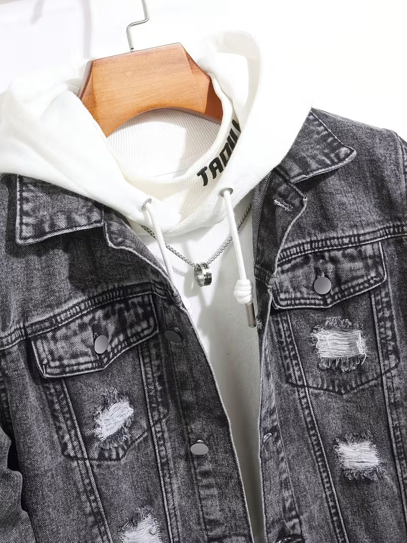 Snowflake Wash Ripped Denim Jacket